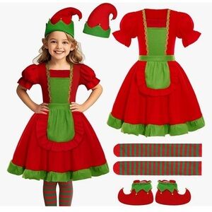 NEW Festive Red and Green Elf Costume for Kids 5-6yrs  medium
